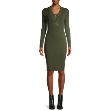 New Ex M&S Ladies Green Knee Length Bodycon Work Dress Size 12-22 V Neck 